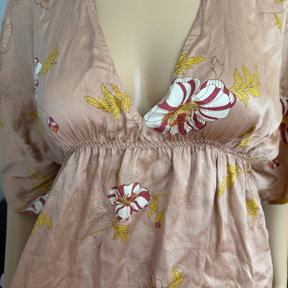 vtg deep v plunge neckline dolman sleeve cinched waist top bat wing 100% silk - Picture 6 of 8